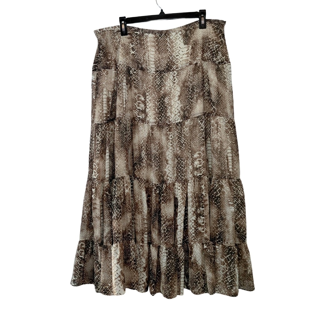 Chaus Snakeskin Print Tiered Maxi Skirt Women's 16 Animal Print Chiffon